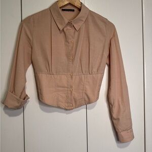 Tan Button-Up Collared Shirt